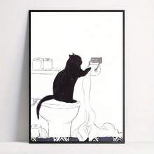 1pc Unframed Canvas Poster, Cartoon Art, Black Cat Standing On The Toilet To Take Paper Towels,, Ideal Gift For Bedroom Living Room Corridor, Wall Art, Wall Decor, Winter Decor, Room Decoration - Multicolor - View 8