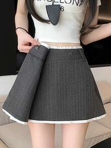 Vestido corto de cárdigan a rayas de estilo asiático nuevo de primavera - Gris - Ver 7