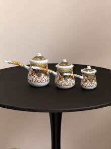 三件套花卉图案咖啡具，适合在家、厨房、露营和雪地探险时冲泡咖啡和阿拉伯风格饮品。便携式咖啡具，是馈赠亲朋好友的绝佳礼物。