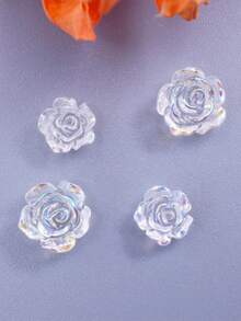 半透明「Aurora」系列山茶玫瑰 3D 美甲裝飾，30 件 2 種尺寸樹脂美甲配件，易於黏貼，適用於婚禮、度假、青年節，美甲寶石，可用於美甲設計珠飾、畢業帽設計、DIY 手機殼 - 彩色 - 查看 7