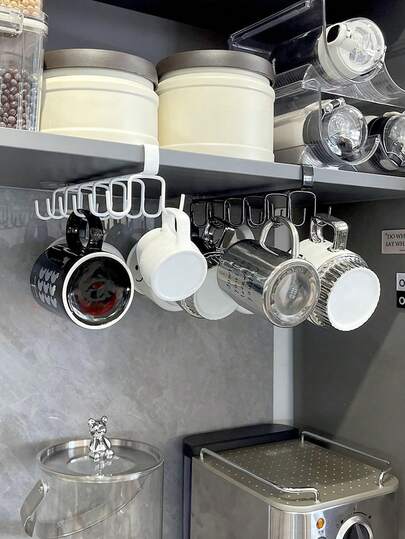 1pc Double Row Mug Holder With 12/6 Hooks, Hole-Free Storage Rack, Suitable For Cabinets, Can Hang Cups, Space-Saving, Can Be Used As Kitchen Organizer, Dish Sponge Drainer, Home Decor, Kitchen Apartment Accessory, Halloween/Christmas Gift, Mother's Day Gift, Gift For Mom