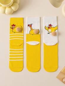 1 Pair Women's Funny Socks With Egg & Chicken Cartoon Animal Pattern, Novelty 3D Quirky Socks, Unisex, Great Gift For Holidays And Daily Wear - Multicolor - View 12