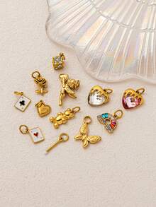 1件可爱时尚的锆石彩虹、黑桃、梅花、天使、蝴蝶、小熊造型18K镀金DIY吊坠，防水防褪色，DIY珠宝配件，项链、手链、耳环、钥匙扣、包包、女士珠宝、钱包挂饰，不锈钢吊坠，礼品 - 彩色 - 查看 3