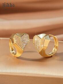 Hihho 2只装立方氧化锆心形耳环，金属质感，甜美又酷炫的珠宝耳环，送给朋友的独特礼物 - 愛心耳環 - 查看 3