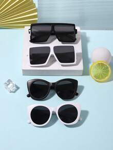 1SET 2PCS Boys' And Girls' 9-12Y Polycarbonate Square Frame Cat Eye Frame Round,Oval Feminine,Fashionable FBlack Ash; Grey Ash; White Ash Or Outdoor With Glasses Box - Multicolor - View 3