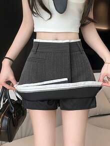 Vestido corto de cárdigan a rayas de estilo asiático nuevo de primavera - Gris - Ver 5