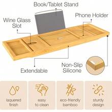 Bambüsi - Bandeja para Tina Ajustable de bambú para Tina - Bandeja Plegable y Plegable para Tina - Bandeja para Tina de Madera - Accesorios de baño - Único para mamá - Bambú - Ver 4