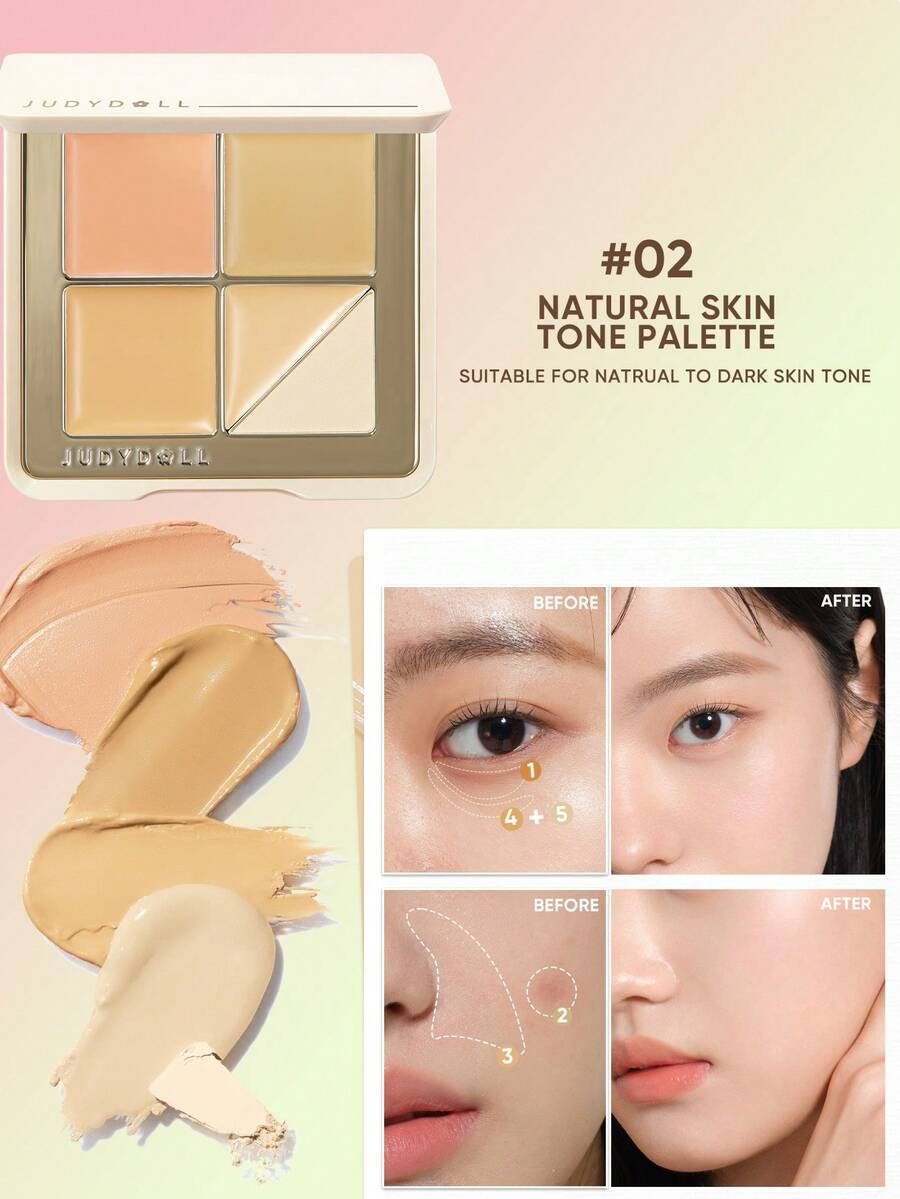 JUDYDOLL CLOUD-TOUCH CONCEALER PALETTE, 5-Color Concealer Palette, Natural Skin Tone, Covers Blemishes - #02 Natural Skin Tone Palette - View 1