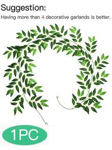 Artificial Vine Wreath, Fake Vine Leaves Wreath Decor, Faux Plant Green Wreath, Suitable For Dining Table Decor, Home Room Wall Decor, Wedding Arch Decor - Green - View 10