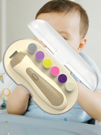 1 Set Recortador de uñas eléctrico, incluye 6 cabezales de pulido, lima de uñas silenciosa, cortaúñas y kit de herramientas de manicura (requiere 2 pilas AA, no incluidas)