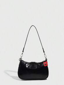 1pc Women PU Leather Hand Bag, Y2K Baddie Bag, Versatile Star Design Crescent Shoulder Bag, Black & Red Contrast Chain Strap Bag, Millenial Crossbody Underarm Chain Starry Bag, Fashionable Street Style Bag For Girls Party And Gifting Valentines, Y2k Bag, Gothic Punk Bag For Women, 2000s Fashion Style Bag For Women, Halloween Purse Perfect For Fancy Party Halloween Fashion & Gothic Fashion, Best Halloween Gifts For Women - 黑色 - 查看 4