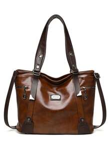 2026新款时尚休闲手提包 女士手提包 柔软皮革单肩包 女士复古大容量斜挎包 - 棕色 - 查看 3