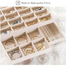 Procase 3 Bandejas Organizadora para Joyería, Apilables para Cajón Tocador Armario, Exhibidor de Collares Pendientes Pulseras Anillos Relojes, Regalo para Mujeres y Niñas -(Beis) - Multicolor - Ver 6
