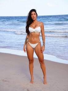 Textured Bikini With Removable Padding And Straps With Details. - White - View 5