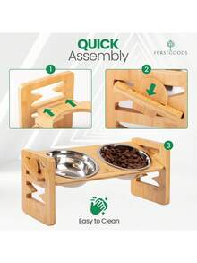 Adjustable Bamboo & Wood Pet Bowl Stand With Dual Bowls, Neck-Protecting Dog & Cat Feeder - Multicolor - View 5