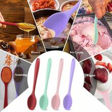Silicone Spoons Cooking, 4 Pcs Large Serving Spoons 10.8 Inch Nonstick Heat Resistant Cooking Spoons Utensils Mixing Kitchen Spoon Cooking, Baking, Serving, Mixing And Stirring, Black - Red+Pink+Green+Purple - View 6