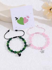 2pcs Evil Friendship Bracelet Set, Crown Witch Hat Design, With Magnetic Clasp, Suitable For Couples, Fans, Christmas, Valentine's Day Party Gifts - Multicolor - View 4
