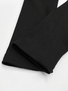 XLLAIS Women's Solid Color Long Sleeve Button Knit Elastic T-Shirt, Spring/Summer Casual Black - Black - View 4