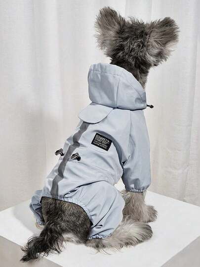 1pc Blue 4-Leg Reflective Waterproof Pet Raincoat, Suitable For Cats And Dogs, All Seasons