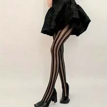 Black Watermelon Striped Ultra-Thin Stockings, Breathable And High Elastic Do Not Restrain The Legs, Instantly Elongate The Leg Lines, A Must For Fashion - 1對黑色 - 查看 4