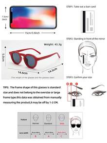 1pc Unisex Retro Round Small Frame Personalized Minimalist Fashion Fashion Glasses, Suitable For Party, Travel, Beach, Daily Wear - Sandy Red Frame Gray Sheet - View 2