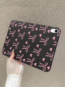 Cute Pink Bow Heart Pattern Matte Black Tablet Case - Compatible With IPad, Shockproof Cute Aesthetic Cover, IPad Accessories Quick Ship Gifts, Compatible With Kindle, IPad 11th Generation, IPad A16 Cases And Covers - Black - View 4