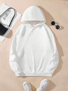 Blusa de moletom feminina básica com capuz e mangas compridas, estilo casual elegante para férias, modelagem solta e confortável para uso diário, ideal para Ano Novo, Dia dos Namorados, praia, primavera, elegante, casual e férias.