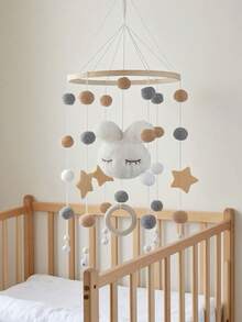 儿童房风铃，INS兔头五芒星造型，竹木摇铃，床铃，婴幼儿房装饰，适合房间装饰，婴儿礼物 - 粉色 - 查看 5