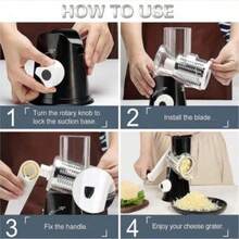 1pc Cambom Rotary Hand-Cranked Cheese Grater, Suitable For Fresh Cheese, Vegetables, Nuts, Non-Slip Suction Base, Includes Cleaning Brush, 3 Blades - Multicolor - View 7