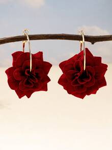 1 Pair Bohemian Style Fabric Flower Earrings, Fashionable For Women, Suitable For Daily Wear, Vacation And Gift - Red Rose - View 5