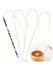 第三代 2支/4支装不锈钢大眼弯针，珠宝制作串珠针，适用于串珠旋转器，DIY串珠珠宝工具串珠旋转针