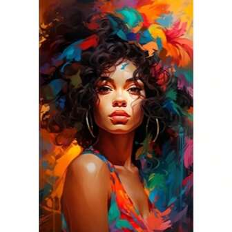 1 Set DIY Diamant Malerei Set, moderne afrikanische Frau ohne Rahmen, verschiedene Größen erhältlich, lebendige, farbenfrohe Diamant Malerei, runde Acryl Diamanten, geeignet für Wohnzimmer und Schlafzimmer Wanddekoration, Rahmen nicht enthalten