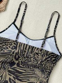 2026 Women's Fashionable Sexy Leopard Print One-Piece Swimsuit, Spaghetti Strap Side Tie Design, Suitable For Summer Vacation And Beach Getaway - Yellow Leopard Flower - View 6