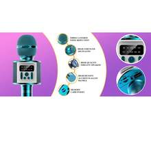 1200mAh可充电卡拉OK麦克风，手持无线麦克风音箱，适合作为圣诞节和生日礼物，老少皆宜。这款麦克风可用于手机唱歌、现场表演、无线音箱麦克风，还可用于电视唱歌，并具备变声功能，是家庭卡拉OK的理想之选。