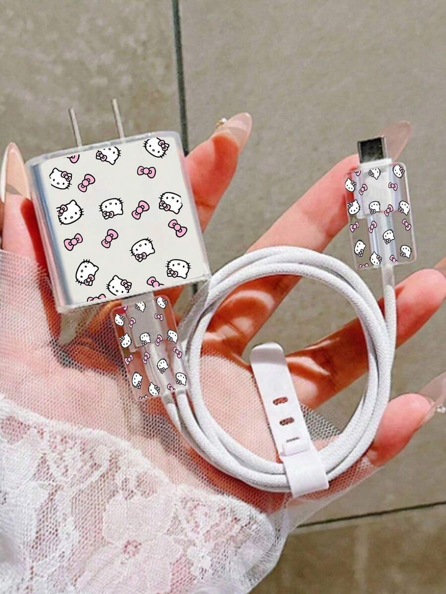 Sanrio Cute Bow Kitten Full Screen Kitten Charging Cable Compatible With IPhone 17 Pro Max, Anti-Bending Data Cable Protector Compatible With IPhone 16, 20W - Multicolor - View 1