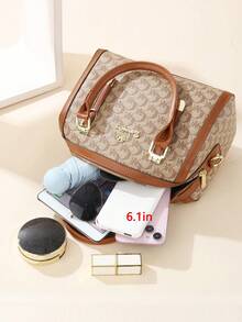 3件套女士时尚印花手提包、托特包、枕形包 - 棕色 - 查看 6