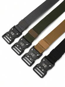 Men's Canvas Tactical Belt With Plastic Buckle, Breathable And Durable For Outdoor Activities, Adjustable Size, Ideal Gift With Waist Support - Grey - View 5