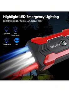 12V Portable Car Battery Jump Starter, Power Bank - Charges Phones, Recharges Car Batteries, With Emergency LED Light And Compass - Multicolor - View 6