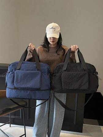 Hopfällbar resväska med stor kapacitet för kvinnor, expanderbar sportväska för vått och torrt separerande, Oxford-tygväska för förvaring över natten