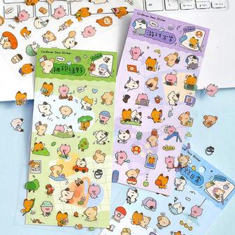 1 แผ่น/ชุด สติกเกอร์สแครปบุ๊กรายวันลายการ์ตูนน่ารัก, สติกเกอร์ PET, แมว สไตล์มินิมอล, สุนัข, กระต่าย, หมู, ไดอารี่, ภาพปะติด, แพลนเนอร์, สติกเกอร์ตกแต่งกันน้ำ, เครื่องเขียน