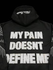 Y2K Zip-Up Hoodie Hell In Paradise Embroidery Patch Graphic Streetwear - 黑色(2171 刺繡) - 查看 5