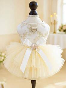 精致的狗狗薄纱连衣裙，雌性狗狗公主裙，幼犬蓬蓬裙，狗狗刺绣连衣裙，带牵引绳环的可爱狗狗服装，适合小型犬生日派对和婚礼。 - 彩色 - 查看 7