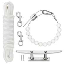 Juego de cuerda y clips de bandera cuerda de nailon para poste de bandera de 50 pies con gancho de tacos resistente de 6 pulgadas anillo de retención de asta de bandera y 2 clips - como en la foto - Ver 1