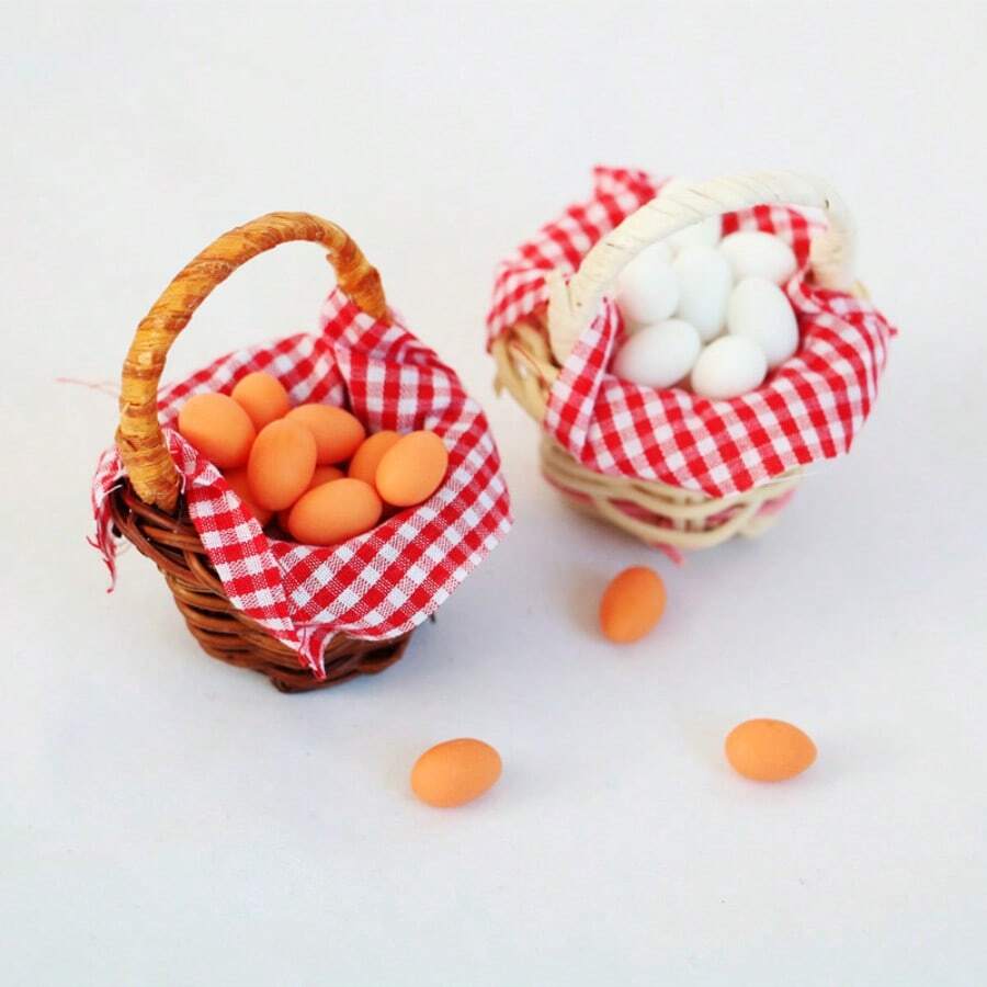 Giỏ đựng trứng kẻ caro đỏ tí hon thu nhỏ | Đồ trang trí nhà búp bê đáng yêu & Cảnh vật thu nhỏ - Lựa chọn quà tặng sinh nhật/tốt nghiệp lý tưởng - Màu ảnh - Xem 1