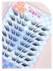 48pcs Glue-Free Immortal Love Thin Eyelash Strips, Transparent & Lightweight, Curly & Fluttery, Natural Look & Eye-Enlarging - Black - View 4