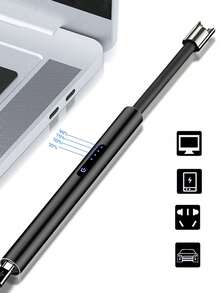 2-Pack USB-C Rechargeable Arc Lighters, Windproof & Flameless With 360° Flexible Neck For Grill, Camping, Kitchen, Fireplace, Candles - 黑色銀色 - 查看 9