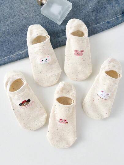 5双装女士可爱卡通波点网眼船袜，透气吸湿，适合日常穿着和外出，四季皆宜