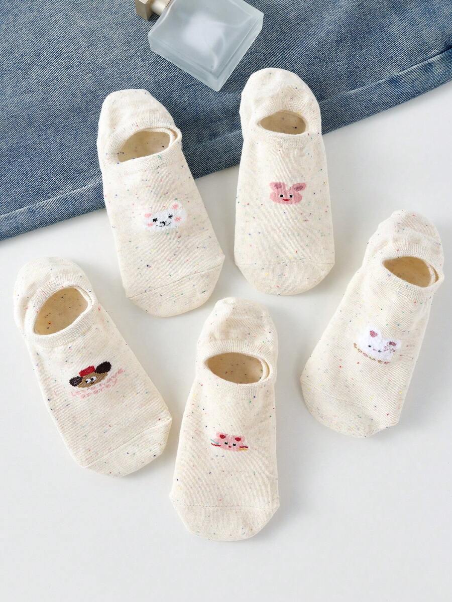 5双装女士可爱卡通波点网眼船袜，透气吸湿，适合日常穿着和外出，四季皆宜 - 彩色 - 查看 1