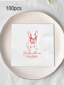 个性化宠物鸡尾酒餐巾纸，手工插画定制餐巾纸，一次性饮料甜点餐巾纸，适用于婚礼餐桌装饰，是婚礼、周年纪念、订婚派对、新娘送礼会的完美之选，可定制狗狗婚礼餐巾纸、猫咪婚礼餐巾纸，定制、个性化、独一无二，理想的礼物，永恒的爱 - 彩色 - 查看 20