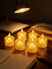 12个亚克力水晶滴蜡图案LED电子蜡烛灯，电池供电无焰LED蜡烛，电池供电茶蜡，浪漫茶蜡，适用于生日派对、婚礼装饰、家居装饰、蜡烛加热器、礼物、家居装饰、赠品、LED蜡烛、仿真蜡烛、蜡烛灯礼品、毕业典礼、情人节、节日、家居装饰 - 彩色 - 查看 6